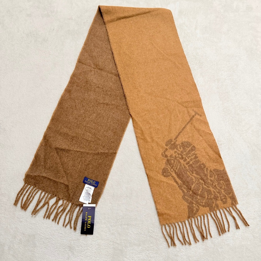Polo Ralph Lauren Scarf Unisex OS Brown Big Pony Virgin Wool Winter Luxury NWT